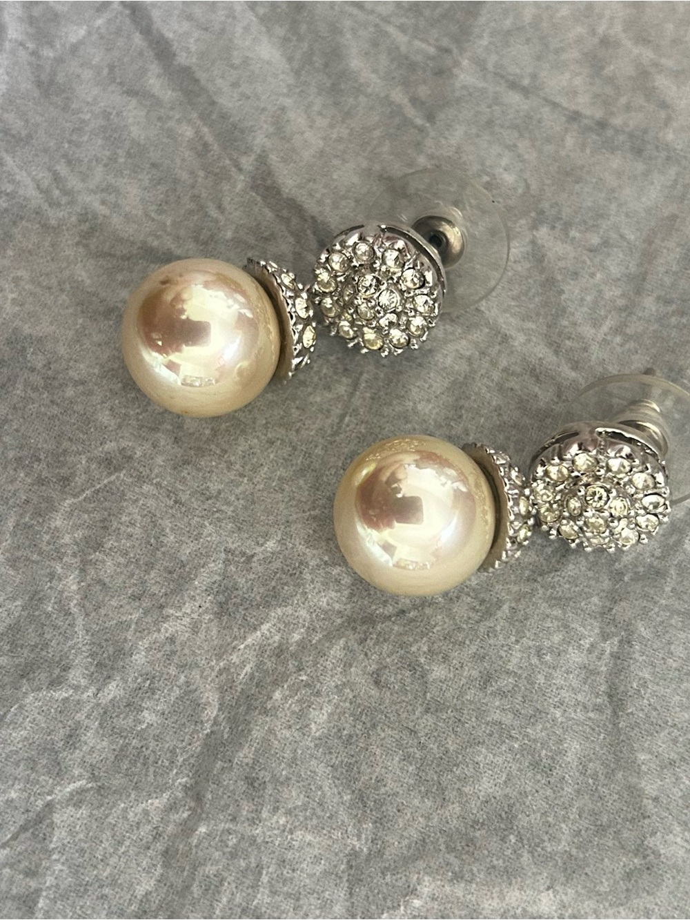 Pearl and Rhinestone Double-Sided Stud Earrings - Cream/Gold